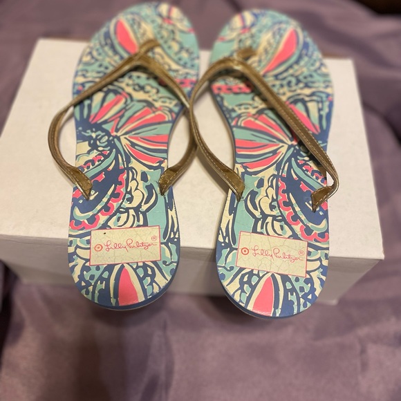 Lilly Pulitzer For Target Flip Flops Women's Sz 7 Floral Sandals - Picture 2 of 5